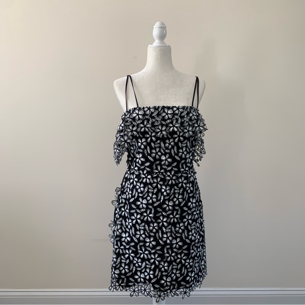 NWT - French Connection Elegant Black and White Floral Dress - Size 10